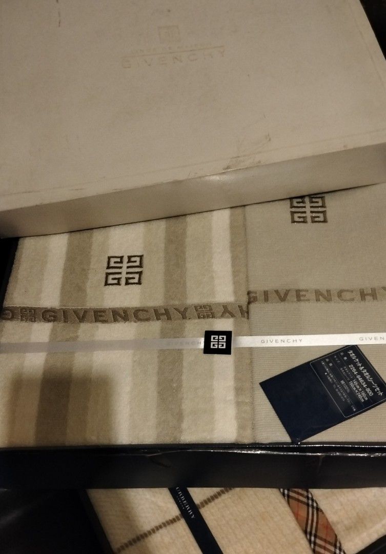 Givenchy Towel and Towel Sheet Set (Category: Bedding & Towels) located in Davao. Submitted by mmaaeerrr (Listing ID 1432168381, Image 1). Description: - Givenchy towel and towel sheet set - Includes: towel blanket (145cm x 190cm) and towel sheet (150cm x 240cm) - Material: 100% cotton - Features Givenchy logo and branding - Brand new with original packaging and tags.