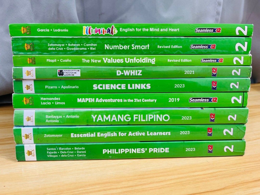 Grade 2 REX Seamless K-12 Textbooks (Category: Textbooks) located in General Trias. Submitted by my2littlechaos (Listing ID 1415692129, Image 1). Description: 📚 Books for sale! TAKE ALL - 9 BOOKS! • Illuminate & Number Smart – brand new • Other books – minimal writing (less than 10 pages) .
