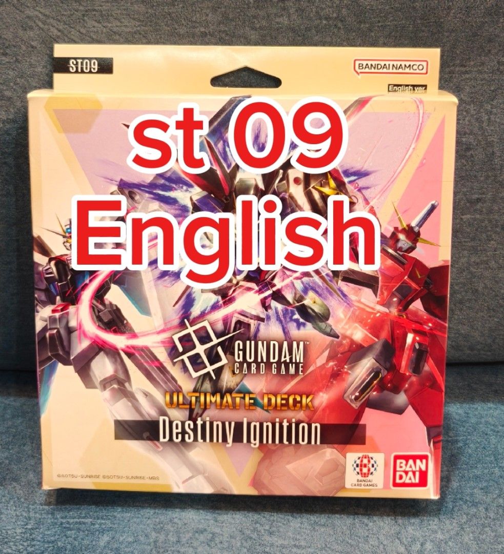 Gundam Card Game Ultimate Deck Destiny Ignition ST09 English (st09) (eng) restock (Category: Card Boxes & Cases) located in Singapore. Submitted by don.shen.12 (Listing ID 1432185366, Image 1). Description: - brick only no promo English - Brand new and sealed Gundam Card Game Ultimate Deck Destiny Ignition ST09 (English). - Ideal for collectors and players. - Start building your deck and battling! - A must-have for Gundam fans. - brick 53 dice 5.