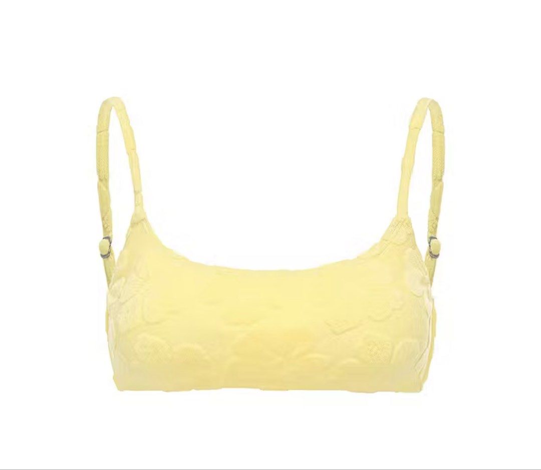 Haze Yellow Bikini Top - YB099-1 (Category: Bikinis & Swimsuits) located in Manila. Submitted by savershopph (Listing ID 1432000389, Image 1). Description: - Haze bikini top in vibrant yellow - Features adjustable straps - Textured floral design - Size: 75/80A S - Original price: USD $59.9 - Perfect for your swimwear collection! -brand new with tag, bought wrong size. This is good for 34A.