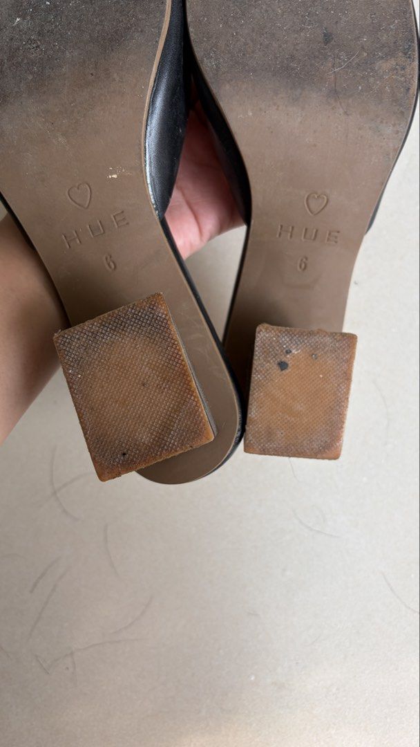 HUE Black Square Toe Sandals Size 6 (Category: Flats & Sandals) located in Quezon City. Submitted by quackstack (Listing ID 1432071548, Image 2). Description: - HUE black square toe sandals - Block heel - Slip-on design - Heart detail on insole - Size 6 - Leather-like material.