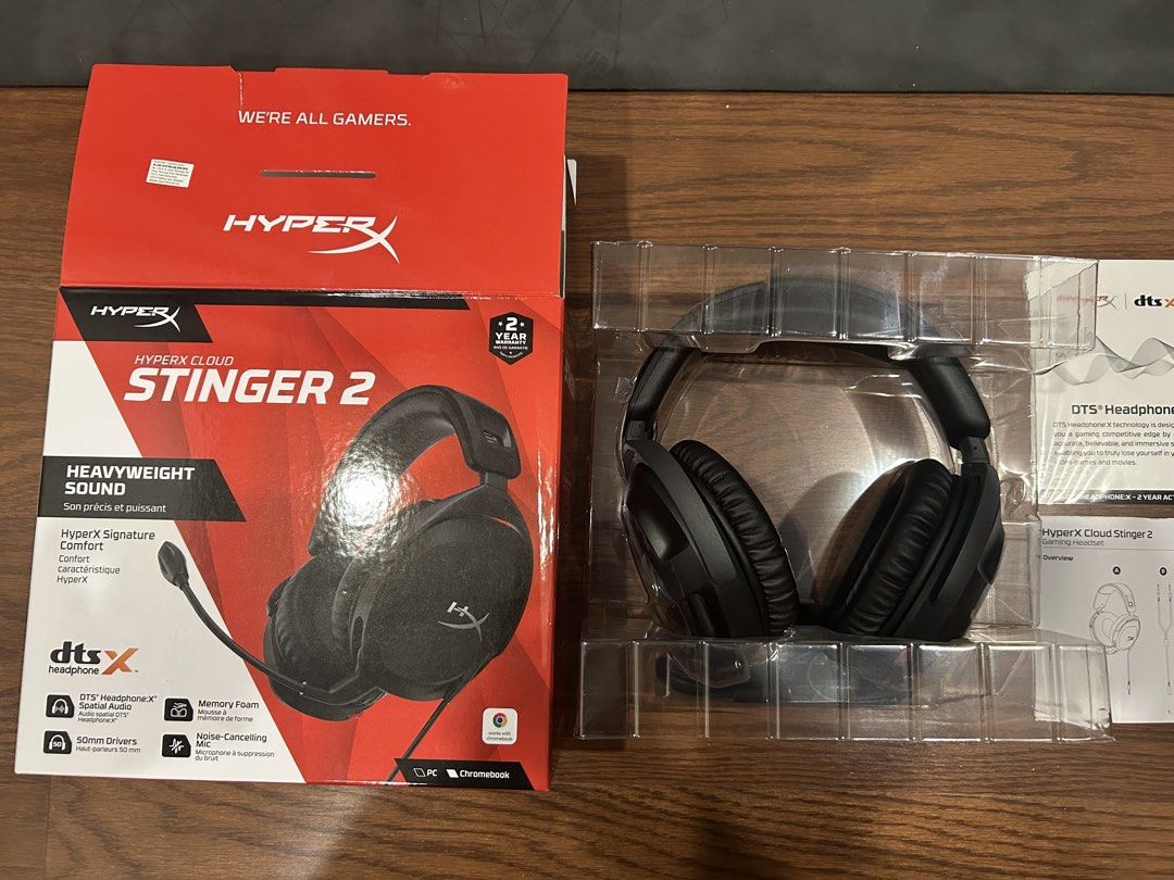 HyperX Cloud Stinger 2 Gaming Headset (Category: Headphones & Headsets) located in Kuala Lumpur. Submitted by sandip_randhawa (Listing ID 1431930613, Image 2). Description: - HyperX Cloud Stinger 2 gaming headset - Includes: Headset, DTS Headphone:X activation card, and quick start guide - Color: Black - Box is included.