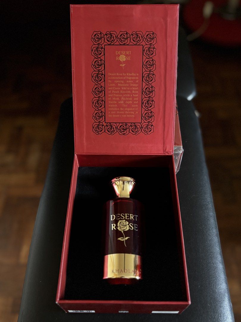 Khadlaj Desert Rose Eau de Parfum 100ml (Category: Fragrance & Deodorants) located in Manila. Submitted by bert777 (Listing ID 1432149736, Image 2). Description: - Desert Rose by Khadlaj - Fragrance notes: Rose, Saffron, Oud, Vanilla - fruity floral sweet scent. Fsm .