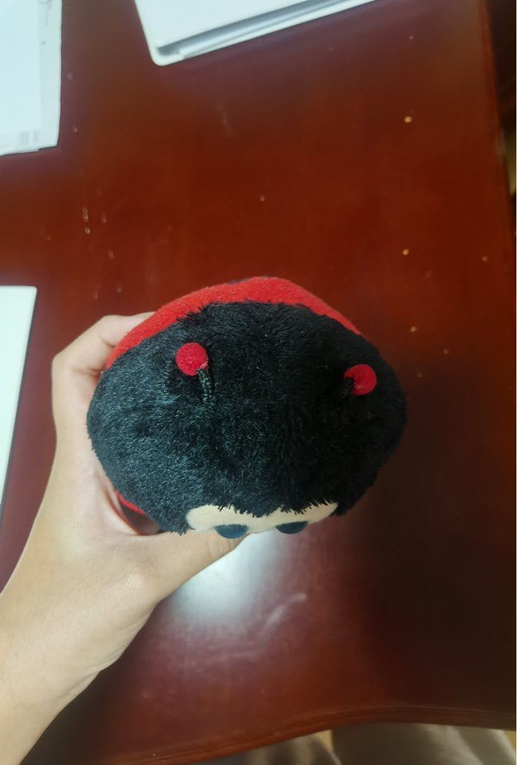 Ladybug Plush Toy (Category: Plushies & Soft Toys) located in Quezon City. Submitted by angcham (Listing ID 1432098015, Image 3). Description: - Adorable ladybug plush toy - Red and black color scheme - Features small black spots - Soft and cuddly material - Round shape with black head and red antennae - Suitable for kids and collectors.
