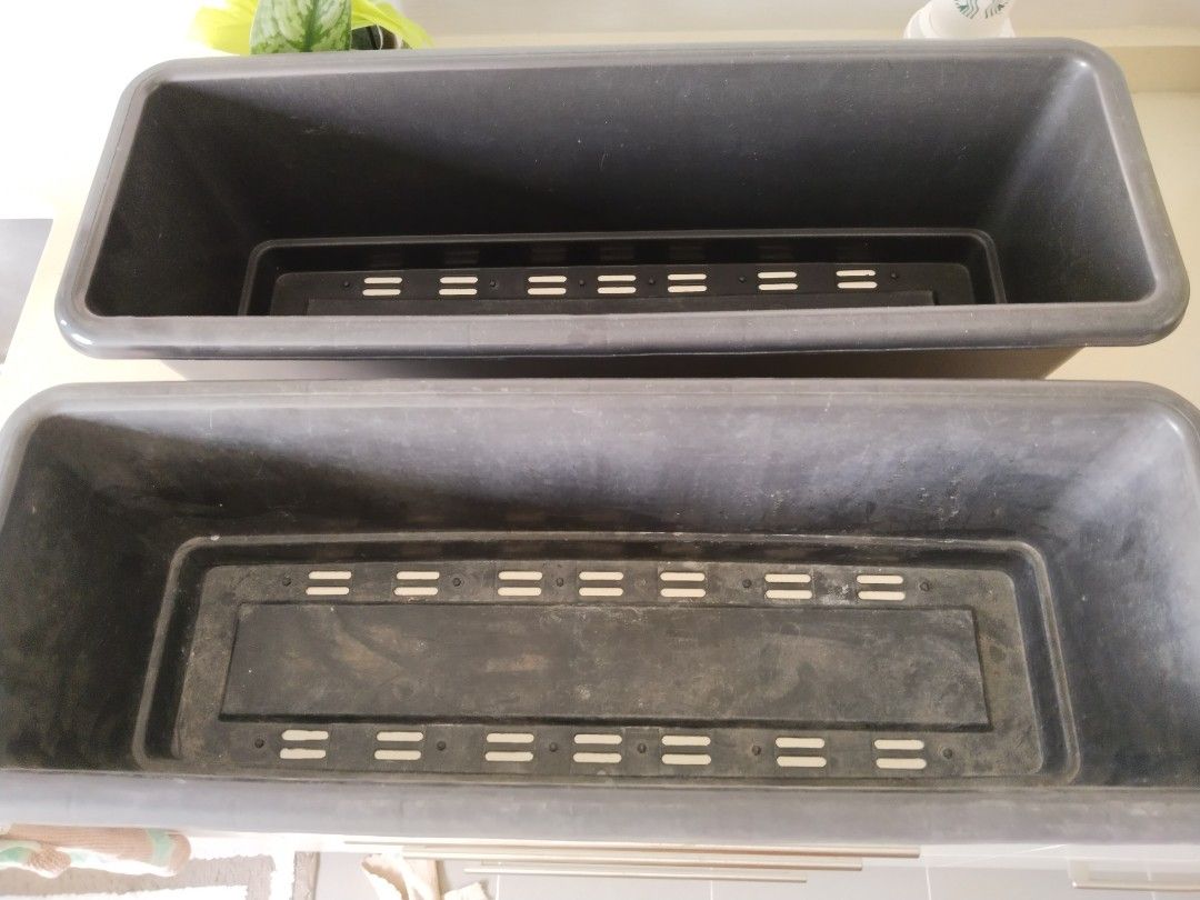Long Rectangular Planter Box (Category: Pots & Planters) located in Singapore. Submitted by icilike (Listing ID 1432005746, Image 2). Description: Brown rectangular planter box. 2 available. - Made of durable plastic. - Have drainage holes. - Perfect for planting flowers, herbs, or vegetables. - Dimensions: L63.5xD18x W23 cm - price is for 1..