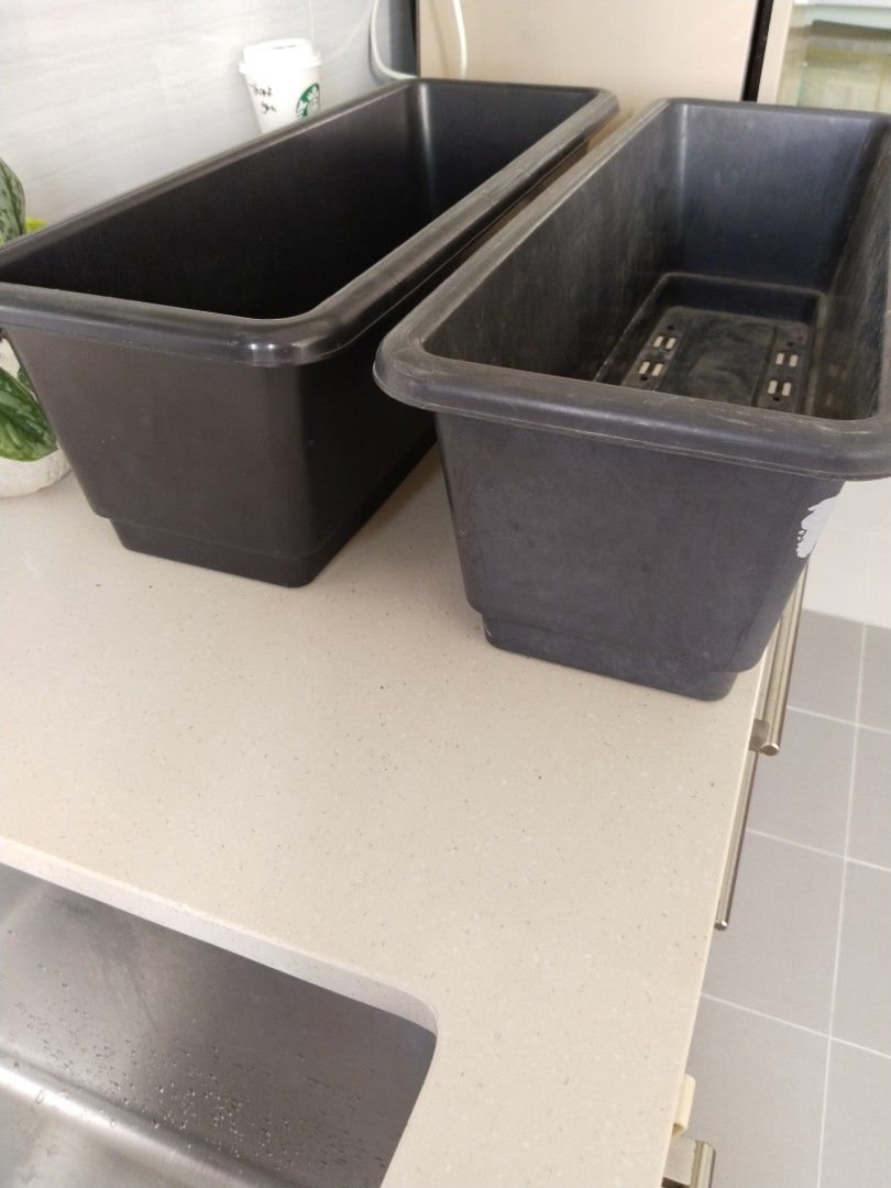 Long Rectangular Planter Box (Category: Pots & Planters) located in Singapore. Submitted by icilike (Listing ID 1432005746, Image 1). Description: Brown rectangular planter box. 2 available. - Made of durable plastic. - Have drainage holes. - Perfect for planting flowers, herbs, or vegetables. - Dimensions: L63.5xD18x W23 cm - price is for 1..
