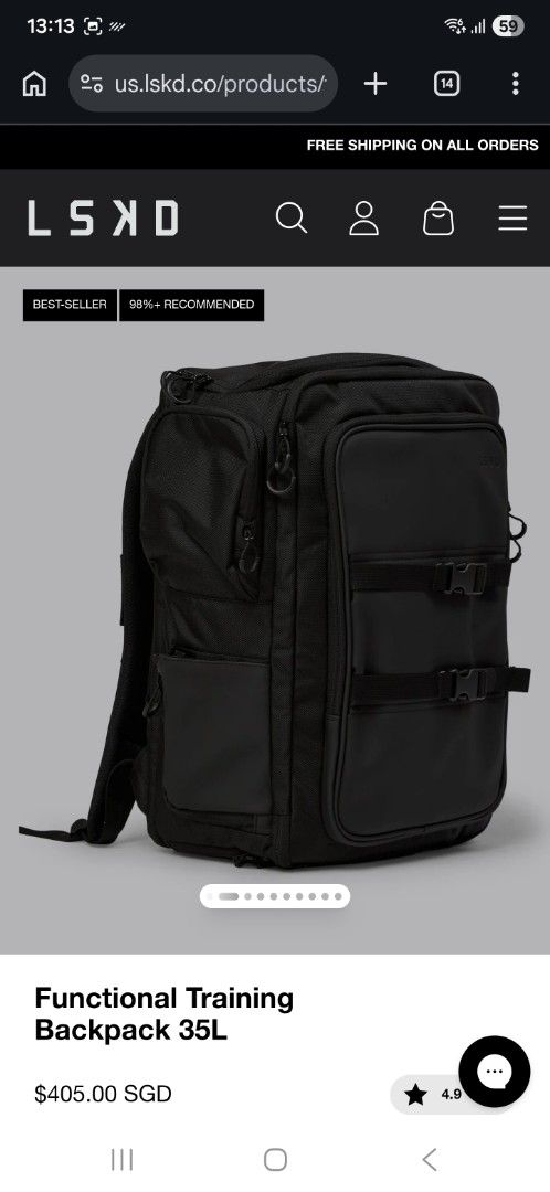 LSKD Functional Training Backpack 35L - Black (Category: Backpacks) located in Singapore. Submitted by razedinblack87 (Listing ID 1432049708, Image 3). Description: - LSKD 35L Functional Training Backpack - Black color - Designed for gym use - Features multiple compartments for organized storage - Includes a dedicated shoe compartment - Durable construction Price negotiable. Retail Price - SGD405 RFS - already had the small one. This one is impul