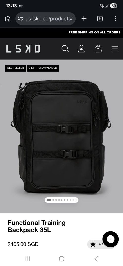 LSKD Functional Training Backpack 35L - Black (Category: Backpacks) located in Singapore. Submitted by razedinblack87 (Listing ID 1432049708, Image 1). Description: - LSKD 35L Functional Training Backpack - Black color - Designed for gym use - Features multiple compartments for organized storage - Includes a dedicated shoe compartment - Durable construction Price negotiable. Retail Price - SGD405 RFS - already had the small one. This one is impul