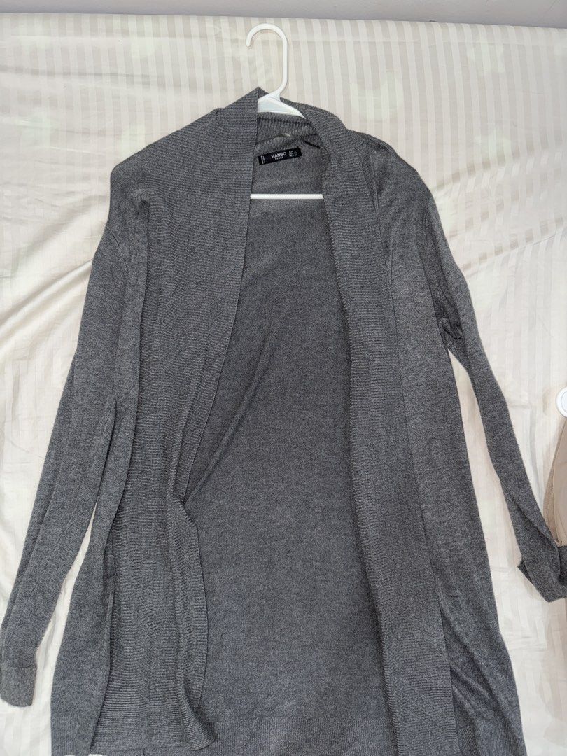 Mango Basics Long Gray Cardigan (Category: Coats, Jackets and Outerwear) located in Manila. Submitted by decluterrrr (Listing ID 1432096576, Image 1). Description: - Gray color - Size S - Shawl collar - Long sleeves - Soft knit material.