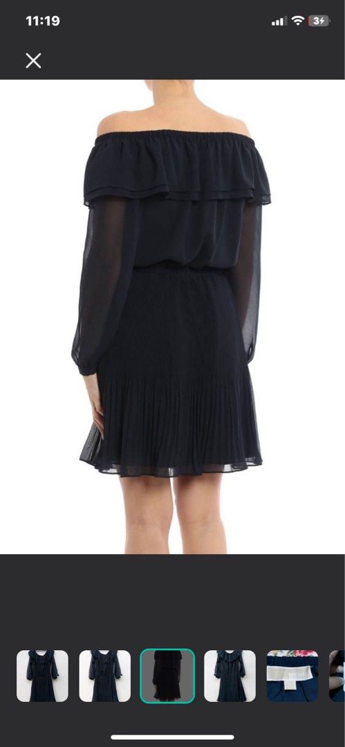 Michael Kors Off-Shoulder Ruffle Dress (Category: Dresses) located in Quezon City. Submitted by greatfindsstuff (Listing ID 1432028658, Image 2). Description: - Michael Kors off-shoulder dress - Dark navy color - Tiered ruffle design - Long sleeves - Pleated skirt - Elastic waist - Perfect for special occasions.