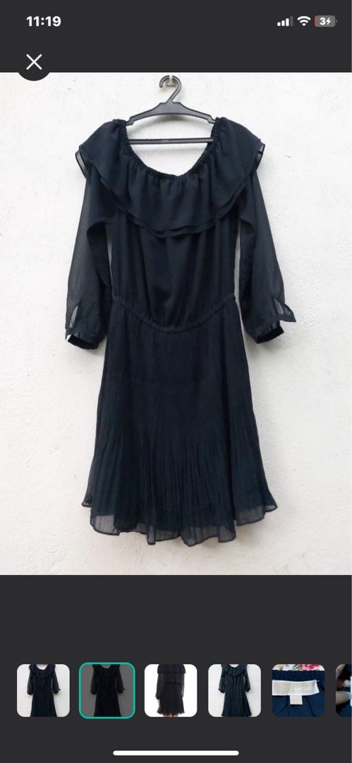 Michael Kors Off-Shoulder Ruffle Dress (Category: Dresses) located in Quezon City. Submitted by greatfindsstuff (Listing ID 1432028658, Image 1). Description: - Michael Kors off-shoulder dress - Dark navy color - Tiered ruffle design - Long sleeves - Pleated skirt - Elastic waist - Perfect for special occasions.