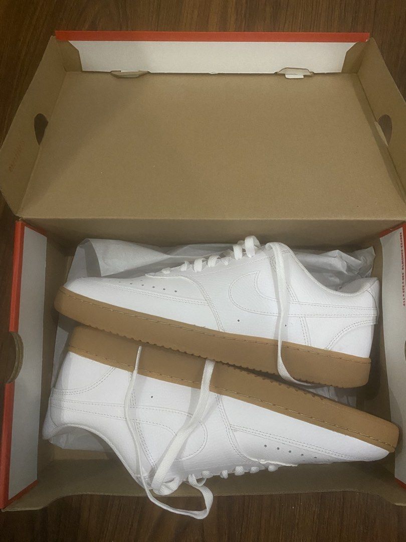 Nike Court Vision Low White Gum (Category: Sneakers) located in Manila. Submitted by jiroooo (Listing ID 1432030759, Image 1). Description: - Nike Court Vision Low - White upper - Gum sole - US size 11.5 - Includes original box - White laces - Nike swoosh on the side Never been used RFS : wrong size.