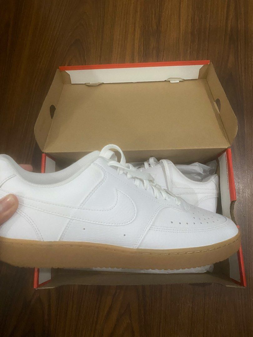 Nike Court Vision Low White Gum (Category: Sneakers) located in Manila. Submitted by jiroooo (Listing ID 1432030759, Image 2). Description: - Nike Court Vision Low - White upper - Gum sole - US size 11.5 - Includes original box - White laces - Nike swoosh on the side Never been used RFS : wrong size.