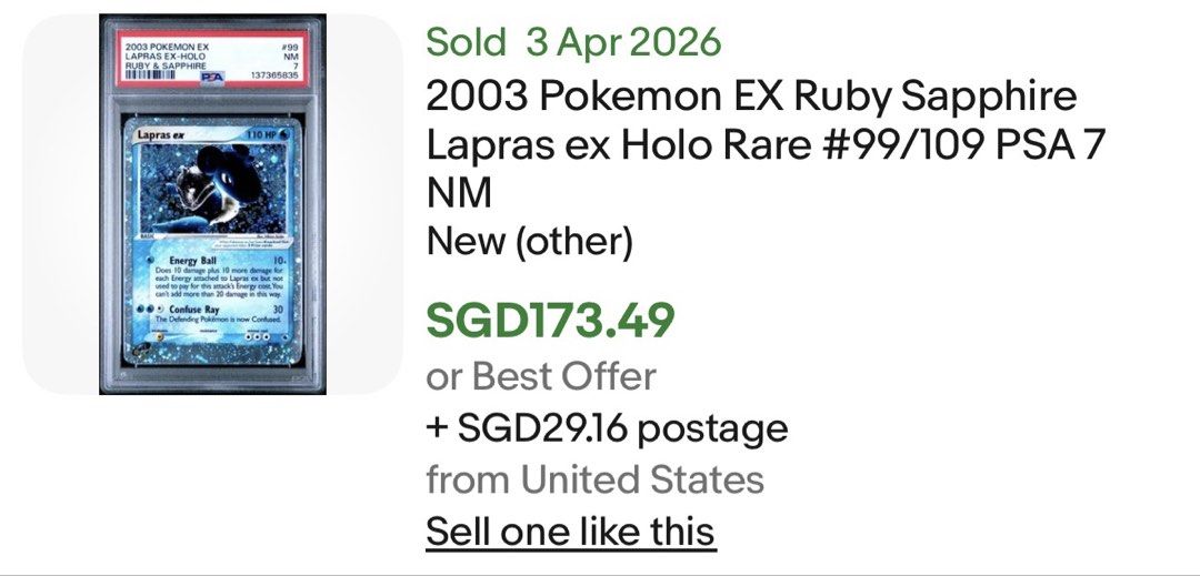 PSA 7 2003 POKEMON CARD EX RUBY & SAPPHIRE #99 LAPRAS EX-HOLO RUBY ...