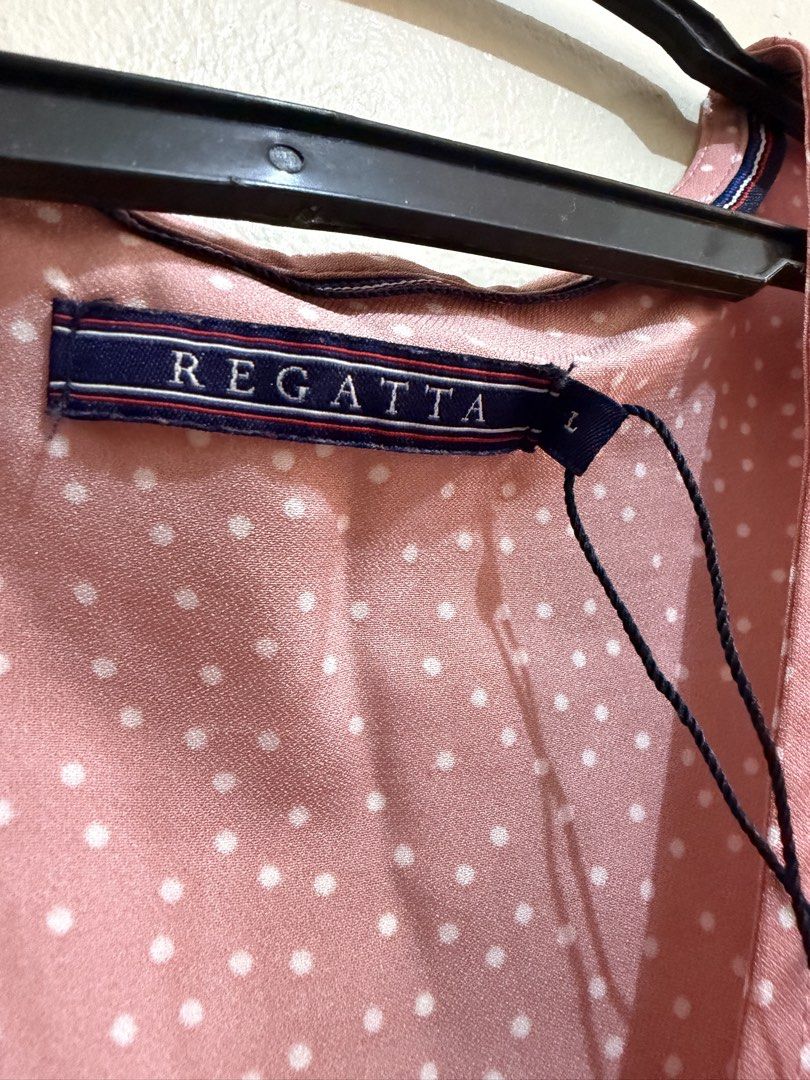 Regatta Pink Polka Dot Dress Large (Category: Dresses) located in Marikina City. Submitted by jissarojo (Listing ID 1432061790, Image 2). Description: - Regatta dress - Size: L - Color: Light Pink - Pattern: Polka Dots - Features: V-neck, button-down front, short flared sleeves.