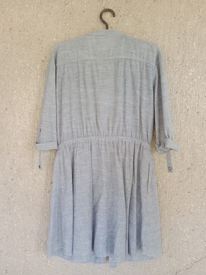 Rest Coast Gray Dress - Size M (Category: Dresses) located in Batangas. Submitted by purplesummer_ph (Listing ID 1432024414, Image 2). Description: - Rest Coast gray dress - Size M - Button-down front - Cinched waist with tie - Three-quarter sleeves with buttoned cuffs - Pleats on the front - Mandarin collar.
