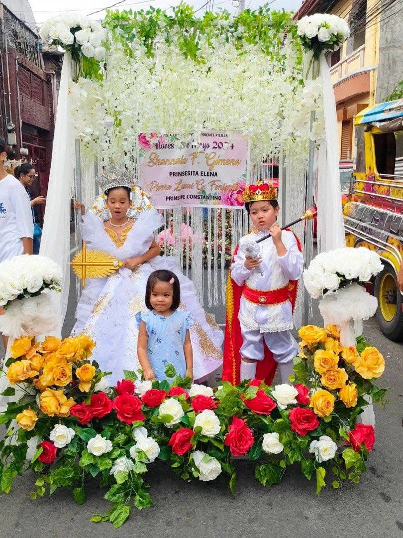 Royal Prince Costume Set (Category: Babies & Kids Fashion) located in Caloocan City. Submitted by genobatakatrina29-60657 (Listing ID 1432111006, Image 2). Description: - Royal Prince Costume Set for Boys for rent 7-10 y/o - Includes: White satin shirt with gold accents and lace details, matching pants, red cape, crown, scepter, and red sash with jewel. - Ideal for parades and themed events. - Designed for young boys..
