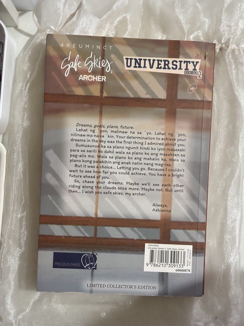 Safe Skies Archer University Series Book (Category: Storybooks) located in Quirino. Submitted by ysaesells (Listing ID 1432089448, Image 2). Description: wts lfb book wattpad sale ph ₱ 400 |nag-yellow na yung pages may printed signature ni gwy, book only.