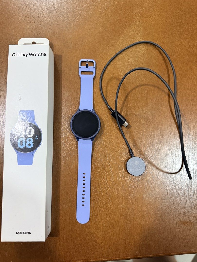 Samsung Galaxy Watch 5 (Category: Wearables & Smart Watches) located in Quezon City. Submitted by decluttererwhenever (Listing ID 1432136624, Image 1). Description: Almost new Seldom used Complete set - watch, original strap, charger, box With screen protector since day 1 SF to be shouldered by the buyer No lowballers please For sale only (not trades).
