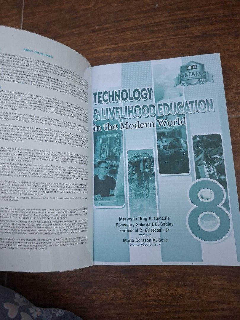 TLE in the modern world 8 (MATATAG) (Category: Textbooks) located in San Juan City. Submitted by micaviel (Listing ID 1432139639, Image 2). Description: Textbook for Technology and Livelihood Education, specifically for Grade 8. - Matatag edition - perfect condition - no marking or folds - almost new with plastic cover - walang sulat or anything. bagong bago parang di nagamit.