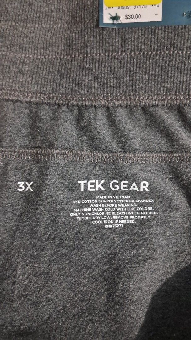 Tek Gear Capri High Rise 3X (Category: Other Bottoms) located in Cavite. Submitted by jp477 (Listing ID 1432046353, Image 3). Description: - Tek Gear Capri pants - Size: 3X - High-rise, mid-calf length - Fabric: 65% cotton, 35% polyester - Features: Drawstring, pockets - Color: Medium Ink Heather/ Grey - Waist 47 -50 inches L 32 inches.