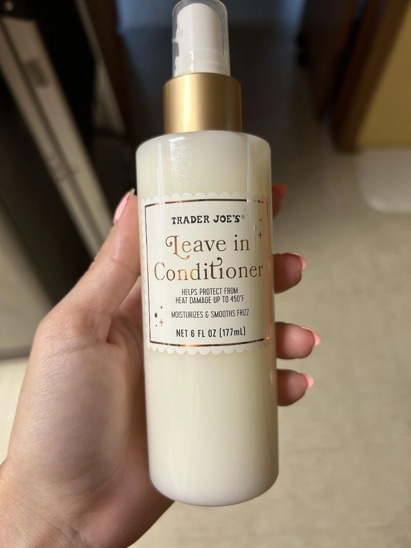Trader Joes-Leave in Conditioner (Category: Hair) located in Quezon City. Submitted by trainforless (Listing ID 1432140885, Image 1). Description: Trader Joe’s Leave In Conditioner is a salon-quality Conditioner that’s made with some of the most sought-after hair care ingredients, including: argan oil, vitamin E, evening primrose, and hydrolyzed pea protein. When you use the spray bottle to lightly mist it through damp hair (avoiding the roots) j
