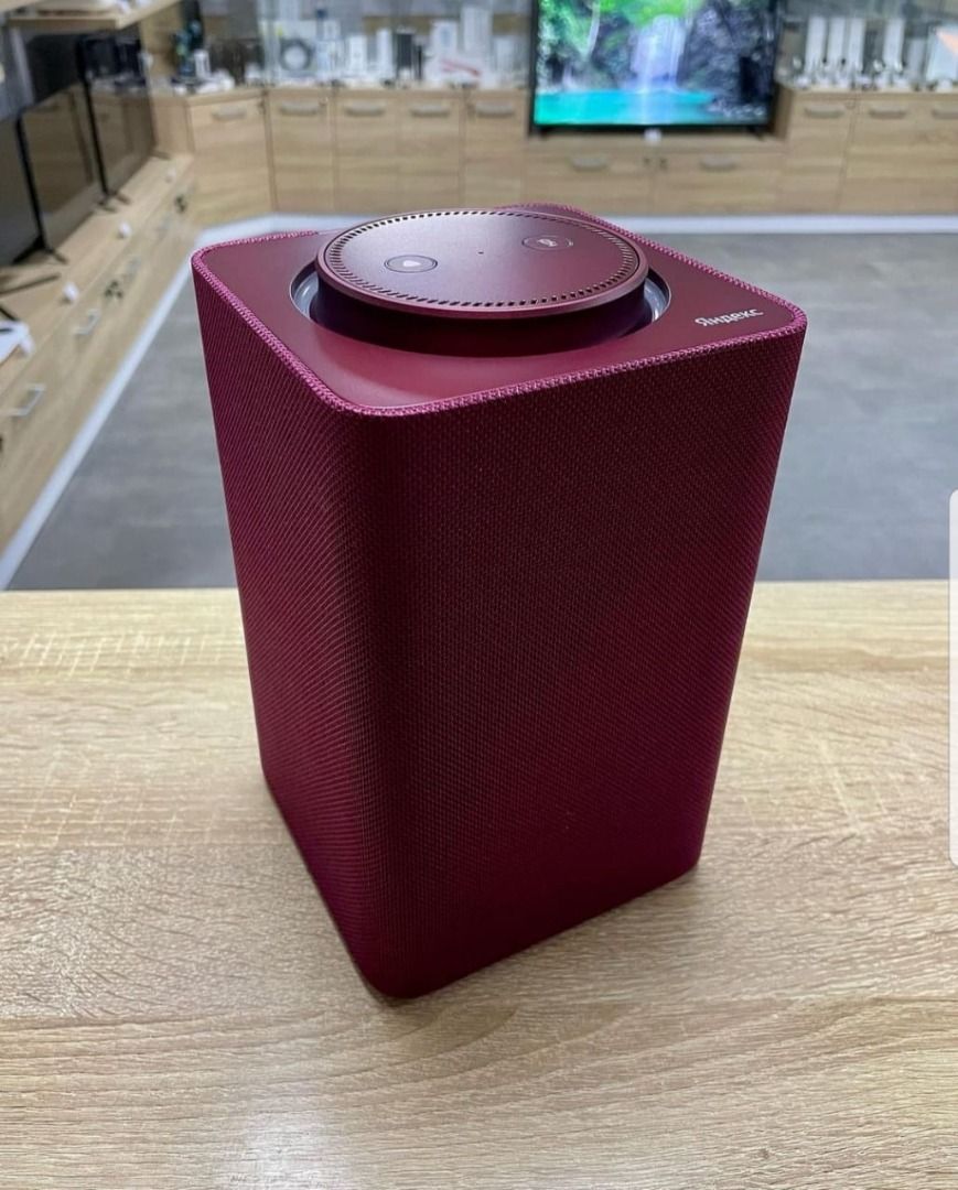 Yandex Smart Speaker (Category: Soundbars, Speakers & Amplifiers) located in Caloocan City. Submitted by truehawk.889b68 (Listing ID 1432034901, Image 1). Description: - Pink smart speaker - Features HDMI port - Includes Ethernet port - Has audio input - Top control buttons - Compact size.