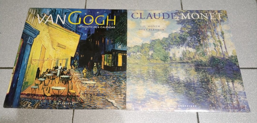 2016 VAN GOGH AND CLAUDE MONET CALENDAR SET (Category: Art & Prints) located in Quezon City. Submitted by collectandselect (Listing ID 1432331665, Image 1). Description: VAN GOGH AND CLAUDE MONET SET These are OLD WALL CALENDARS Calendar dates 2016 Still Sealed and Unused. No Breaking of Sets! Hm?👉400pesos ⚠️These are OLD PRE-LOVED ITEMS! So Please Manage your Expectations! ⚠️Expect Creases Due to Age and Storage! ⚠️WHAT YOU SEE, IS WHAT YOU GET