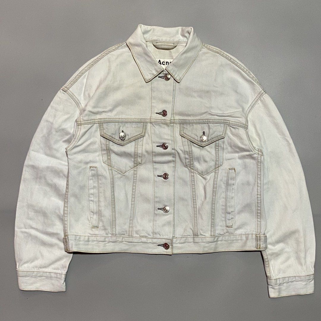 Acne Studios Lab Bleach Denim Jacket (Category: Coats, Jackets and Outerwear) located in Bacolod City. Submitted by quiarakazelxx (Listing ID 1432348306, Image 1). Description: Size: 34 on tag • can fit Med to Large (Crop Style) Measurement: Width: 20 Length: 21 Flaws: None Pm to purchase📩 .