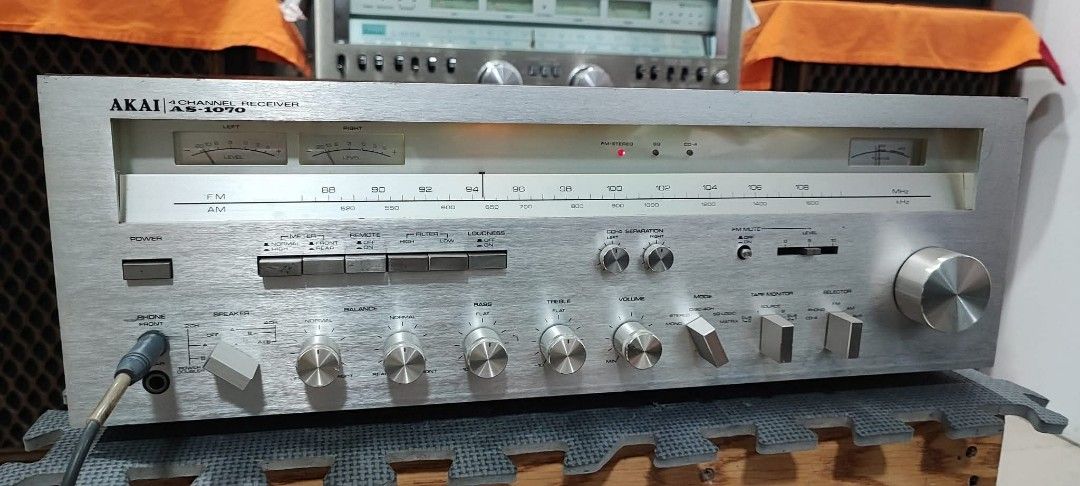 Akai AS-1070 Stereo Receiver (Category: Other Audio Equipment) located in Manila. Submitted by thecollector1981 (Listing ID 1432204430, Image 1). Description: For sale Akai as-1070 110-240volts Am/FM stereo working All orig parts Made in Japan Specifications Tuning range: FM, MW Power output: 70W/ch (stereo), 35W/ch into 8Ω (quadraphonic) Frequency response: 20Hz to 20kHz Total harmonic distortion: 0.3% Input sensitivity: 3mV (MM), 160mV (line) S