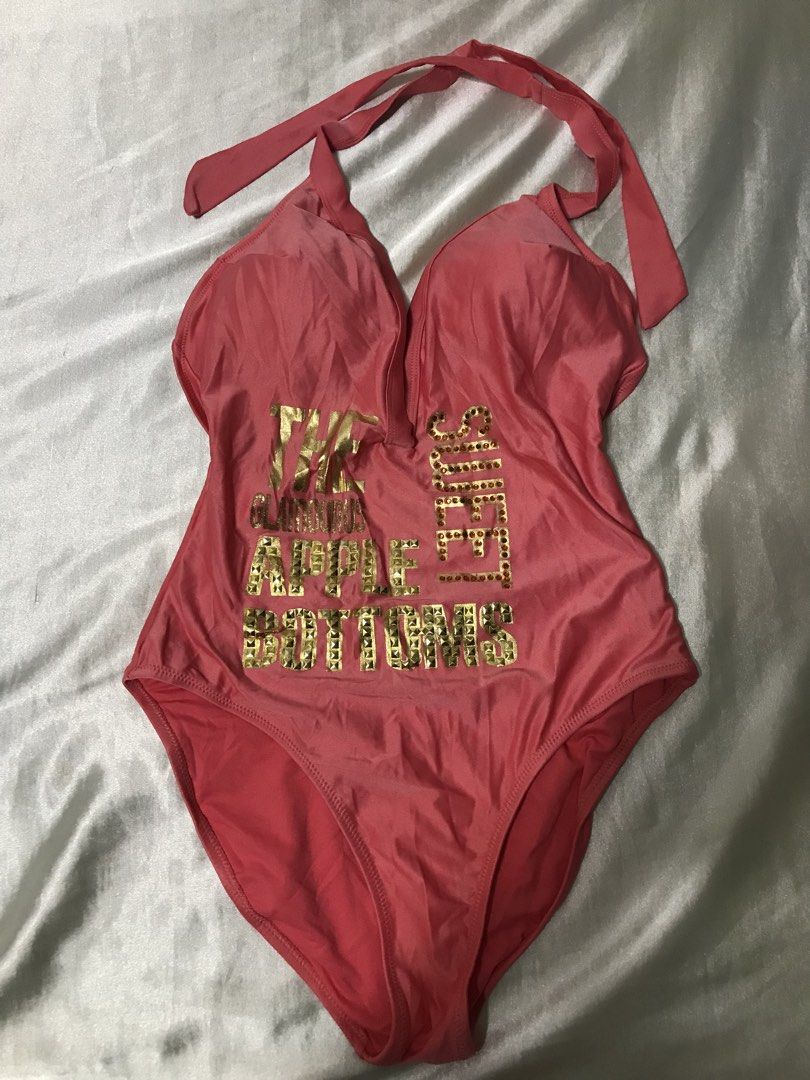 Brand New Halter Swimsuit (Category: Bikinis & Swimsuits) located in Valenzuela. Submitted by jam0816 (Listing ID 1432198032, Image 2). Description: ✅ BRAND NEW!! 👙 Fits M to L 🩷 with padding - coral halter swimsuit - Gold lettering with rhinestones and studs - Deep V-neckline - Low back - Light pink lining - Halter straps tie at the back.
