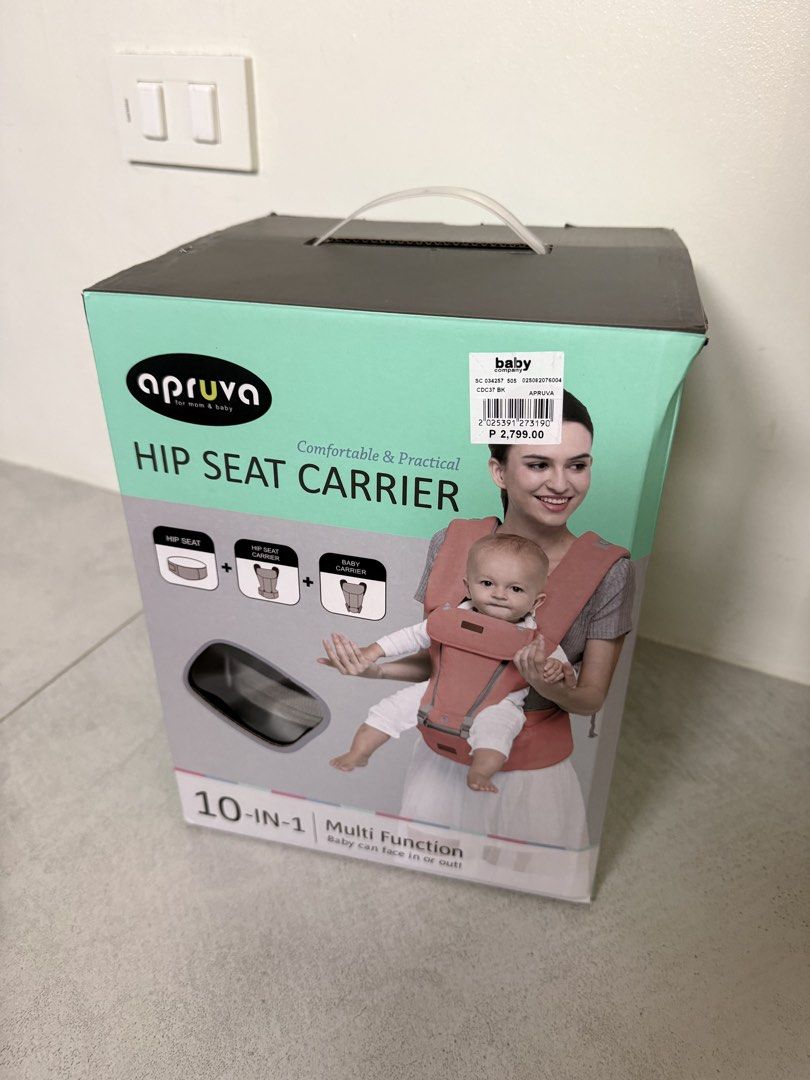 Apruva Hip Seat Carrier (Category: Carriers & Slings) located in Quezon City. Submitted by crspofranz (Listing ID 1432315468, Image 1). Description: - Apruva Hip Seat Carrier: 10-in-1 multi-functionality. - Designed for comfortable and practical baby carrying. - Allows baby to face in or out. - Original Price: P 2,799.00 Selling for 1800 Used twice bnew condition .