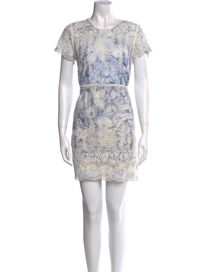 Authentic Zimmermann confetti scallop dress (Category: Dresses) located in Manila. Submitted by bejwled (Listing ID 1431921137, Image 2). Description: Zimmermann Confetti Scallop Shift Dress features a pale blue and white floral eyelet design with short sleeves and a scalloped hem. Brand: Zimmermann **100% guaranteed authentic from Australia. Condition: pre-loved. like new. no visible flaws Size on tag is 1 (Small) Shipping is via LBC or lalamove