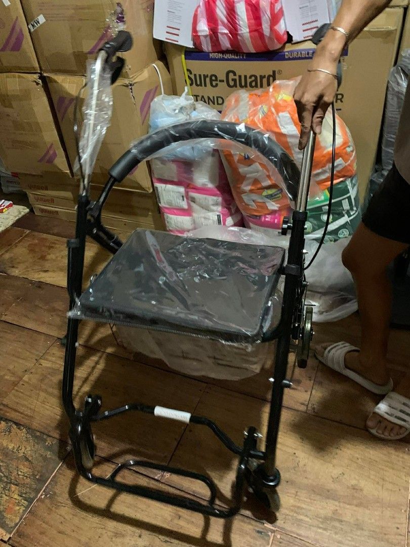 black rollator with footrest (Category: Medical Supplies & Tools) located in Manila. Submitted by joy63057743416 (Listing ID 1432391129, Image 1). Description: we accept bulk orders brandnew affordable onhand negotiable good quality and condition open for pick up and delivery high quality we also sell many medical supplies call me 09268225723 cod,gcash,bank transfer lifetime time free service.