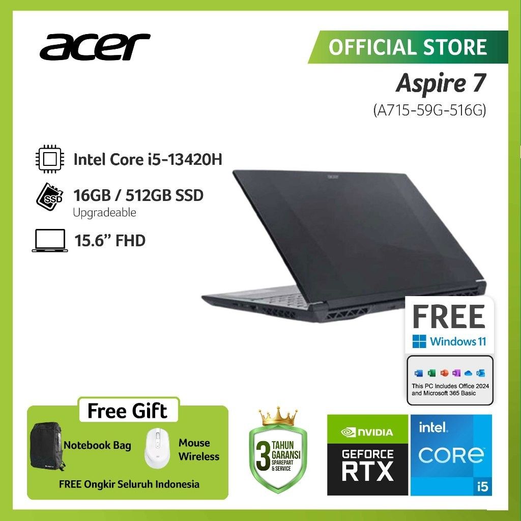 Cek (FREE WIRELESS MOUSE) ACER LAPTOP GAMING ASPIRE 7 PRODUCTIVITY A715 ...