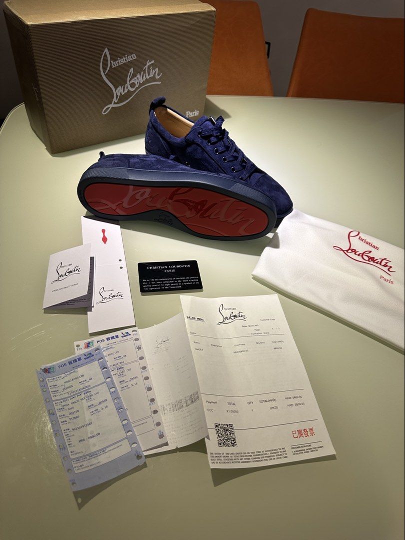 Christian Louboutin Navy Blue Suede Sneakers (Category: Casual Shoes) located in Manila. Submitted by grischfinds (Listing ID 1432265493, Image 1). Description: 9,800 Selling for 9,800 rush since a potential buyer dipped saying I’d reserve it to them and I turned down other buyers.. - Christian Louboutin Navy Blue Suede Sneakers - Size: 43 Gift from my dad back in 2024 , selling it since I barely use it (Upgraded to Maison Margiela Gats) . Featur