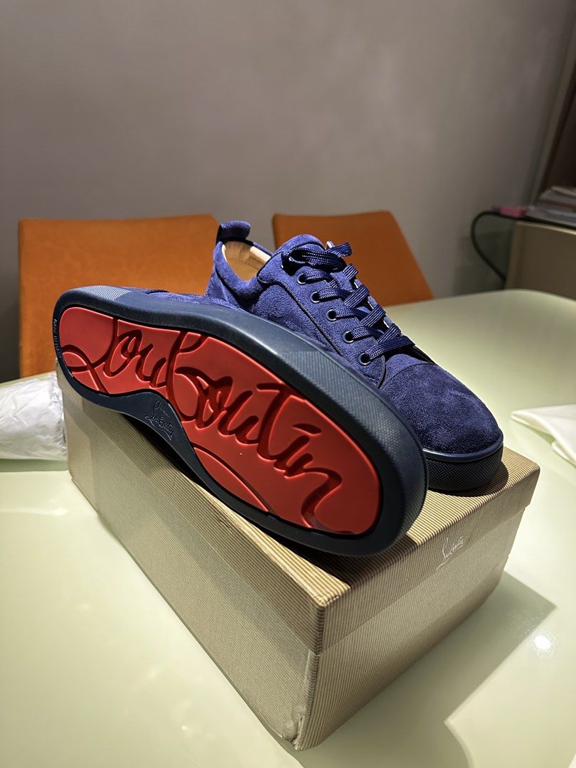 Christian Louboutin Navy Blue Suede Sneakers (Category: Casual Shoes) located in Manila. Submitted by grischfinds (Listing ID 1432265493, Image 2). Description: 9,800 Selling for 9,800 rush since a potential buyer dipped saying I’d reserve it to them and I turned down other buyers.. - Christian Louboutin Navy Blue Suede Sneakers - Size: 43 Gift from my dad back in 2024 , selling it since I barely use it (Upgraded to Maison Margiela Gats) . Featur