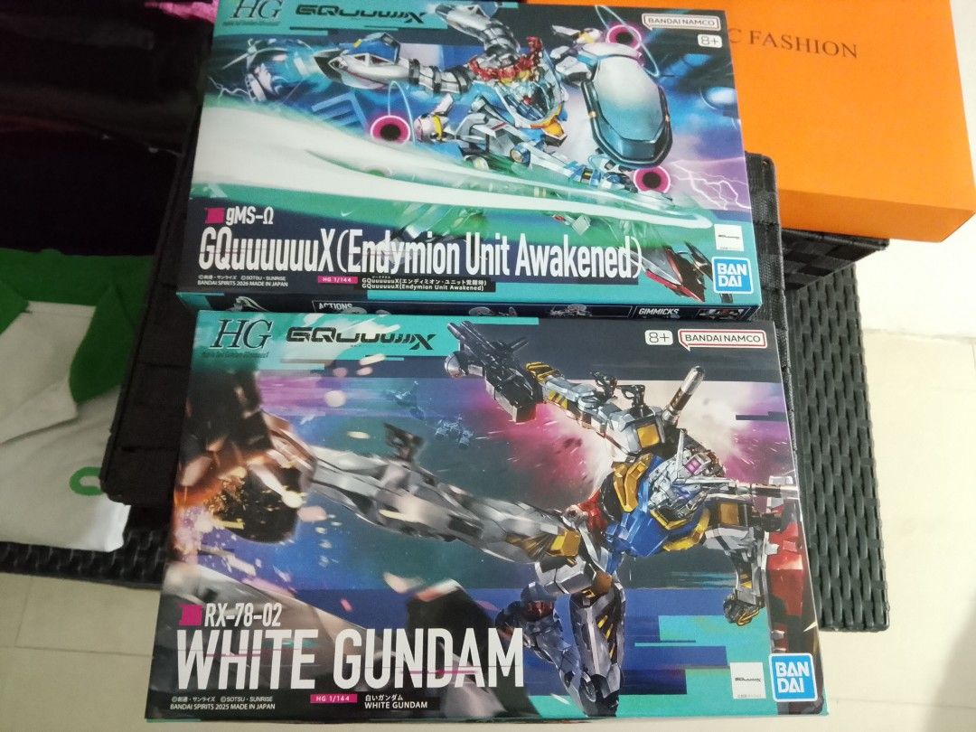 HG GQuuuuuuX (Endymion Unit Awakened) & White Gundam (Category: Gundam & Model Kits) located in General Trias. Submitted by kellysan_422 (Listing ID 1432339687, Image 1). Description: - HG Model Kits from Bandai - Available Models: - GQuuuuuuX (Endymion Unit Awakened) - RX-78-02 White Gundam - Great for Gundam enthusiasts and model kit builders - Ideal for display or collection -2k price.