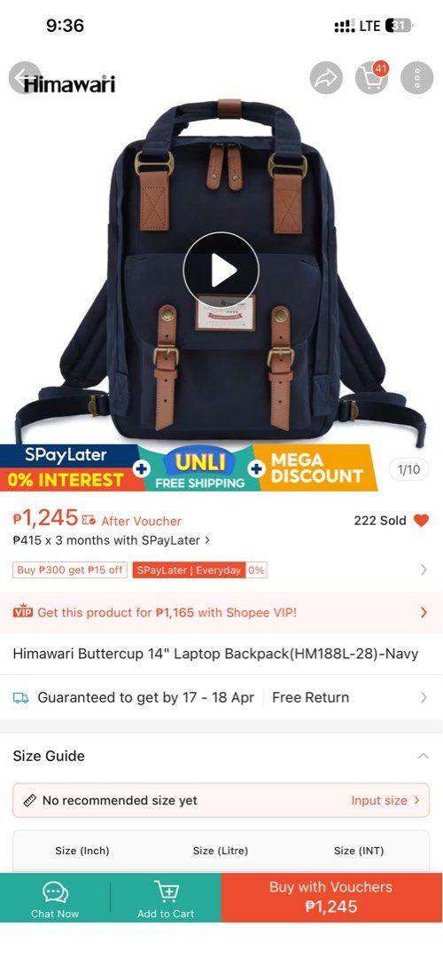 Himawari Buttercup 14" Laptop Backpack - Navy (Category: Backpacks) located in Manila. Submitted by rarewolf-238816 (Listing ID 1432333489, Image 2). Description: - Navy Himawari Buttercup backpack - Bought in December 2024 - RFS: Decluttering .