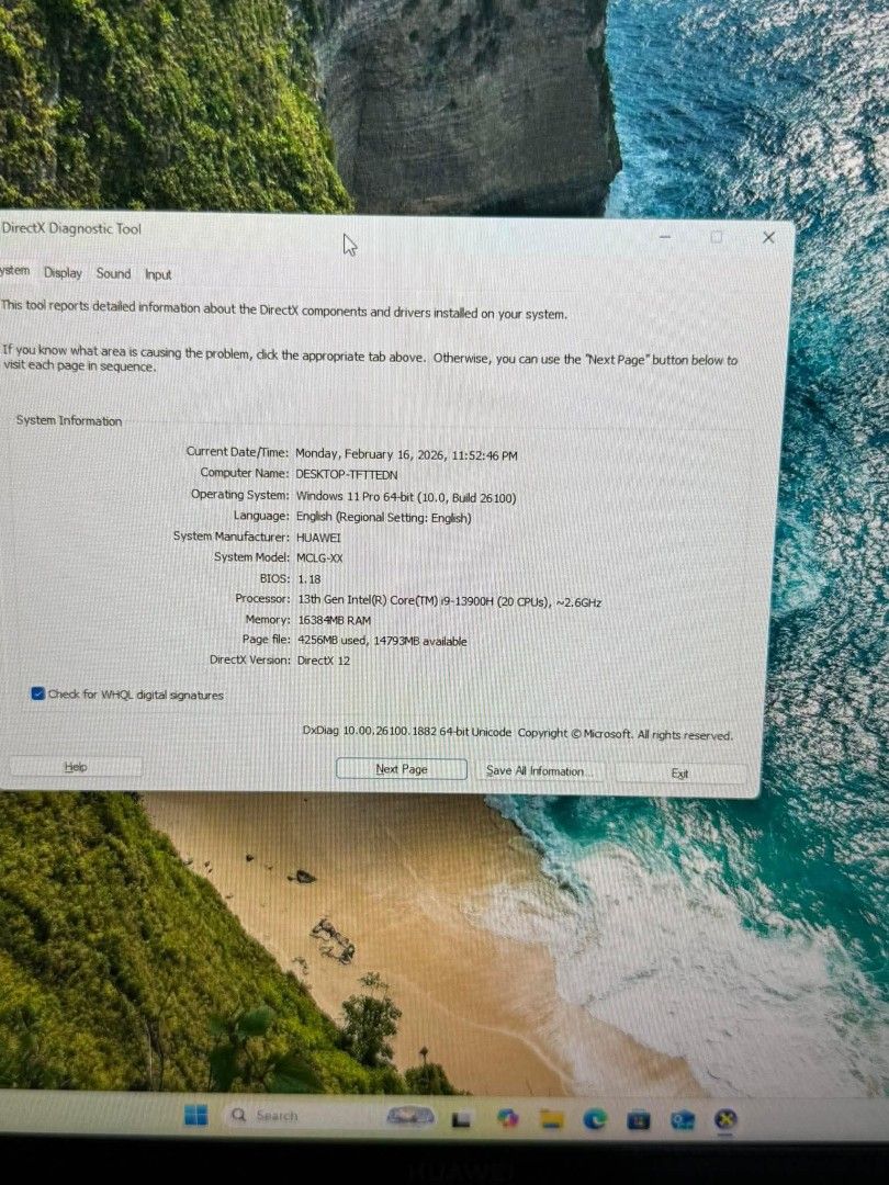 HUAWEI MATEBOOK D16 2024 (Category: Laptops & Notebooks) located in Manila. Submitted by happyearth.953a15 (Listing ID 1432386462, Image 3). Description: HUAWEI MATEBOOK D16 2024 I9 13th gen Intel iris XE graphics 16gb ram 1TB nvme storage Windows 11 pro OS Unit with type C charger May maliit dent lang sa right corner kita sa photo No issue sa performance. ✅ Selling price 💸 28,500 Location: San Andres bukid manila Pick up or meet up.