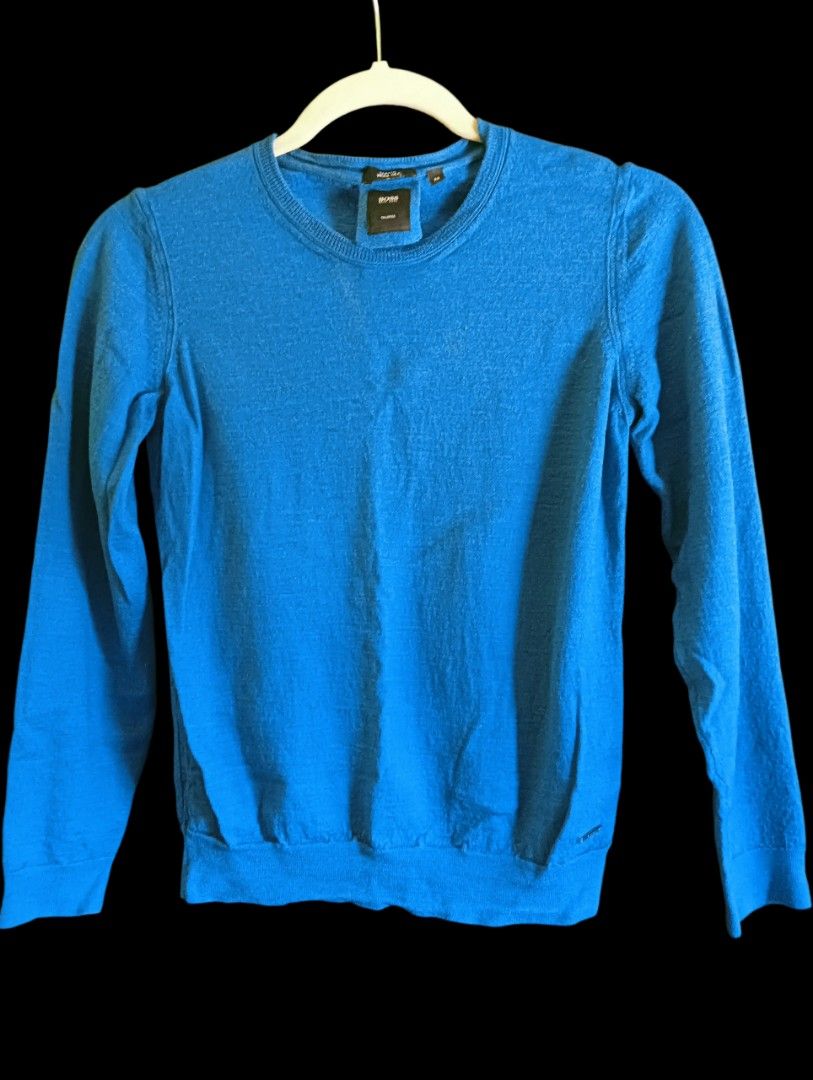 Hugo Boss Slim Fit Wool Silk Sweater (Category: Coats, Jackets and Outerwear) located in Quezon City. Submitted by justdoitcez (Listing ID 1432249894, Image 1). Description: - Hugo Boss sweater - Slim-fit design - Made from wool and silk - Crew neck and long sleeves - Vibrant blue color - Features a small metal BOSS logo - Size: Medium.