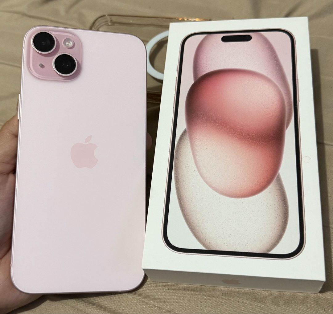 Iphone 15 Plus Pink 128gb (Category: iPhone 15 Series) located in Las Pinas. Submitted by icayconsulta (Listing ID 1432322245, Image 1). Description: Globe Locked until September 2026 Pristine Condition No scratches No dents With tempered glass since day 1 With box With original cable With 20 cases including Laut case Batt Health 87% Rfs: upgrade Meetups Las Pinas .