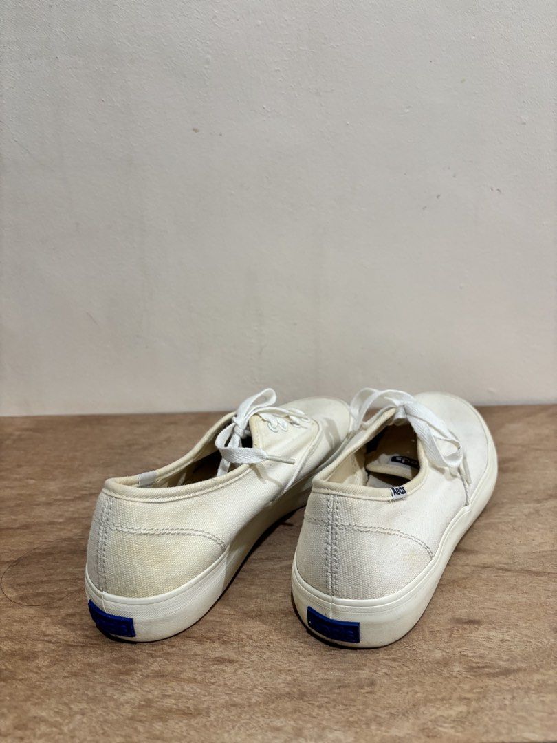 Keds White Canvas Sneakers (Category: Sneakers) located in Bacoor. Submitted by palmroot (Listing ID 1432246908, Image 3). Description: - White Keds canvas sneakers - Size: 7.5 US - Pre-owned condition, natural canvas discoloration - Well-kept and used carefully .