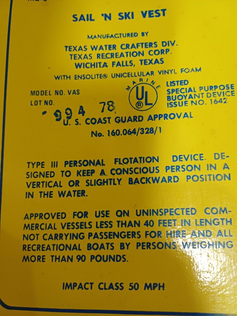 Life Vest chest size 34"-37" (Category: Other Sports Equipment and Supplies) located in Manila. Submitted by cly08 (Listing ID 1432253786, Image 3). Description: - Connelly Life Vest - Bright yellow color - Blue straps - Chest size: 34"-37" - Type III PFD - Suitable for various water activities -US Coast guard approved.