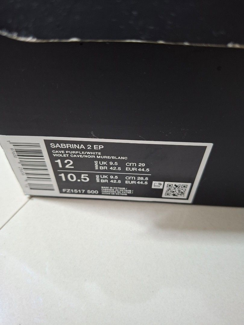 Nike Sabrina 2 EP Basketball Shoes (Category: Sneakers) located in Davao. Submitted by yohananjohn (Listing ID 1432282521, Image 3). Description: - Nike Sabrina 2 EP basketball shoes - Color: Black and Purple (Cave Purple/White/Black) - Size: US 12 / UK 10.5 / EUR 44.5 womens men size 10.5 us - Features a unique design with Nike swoosh - Comes with original box.