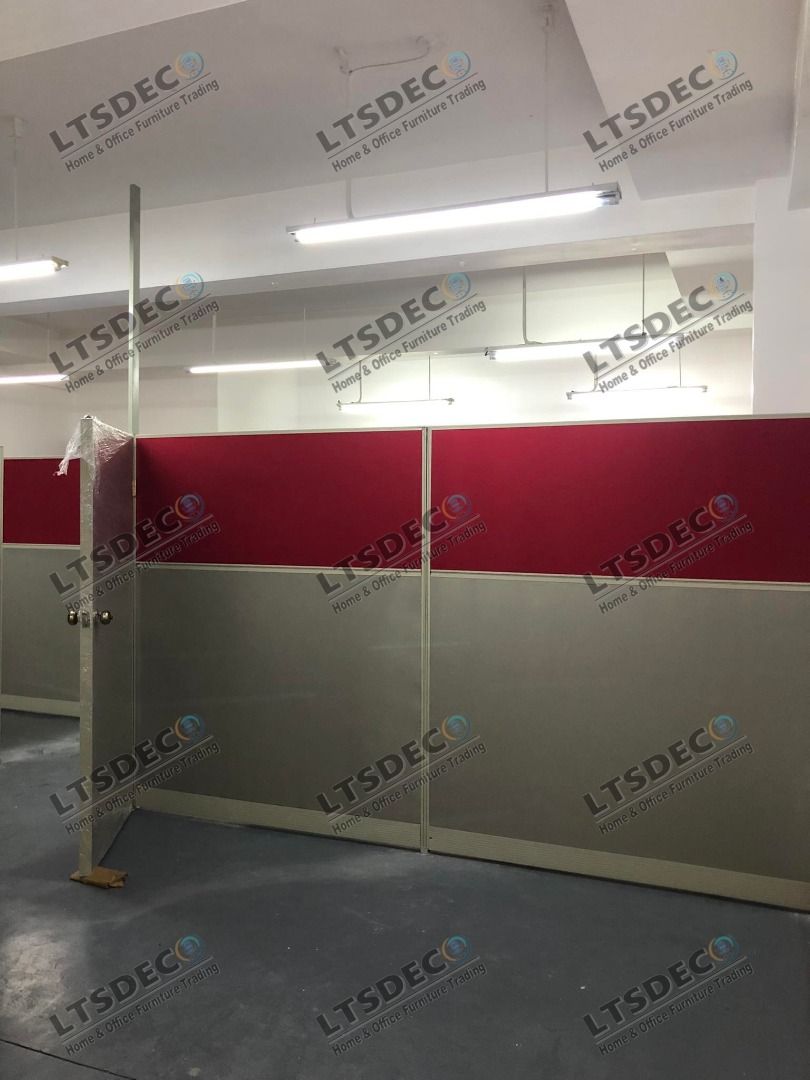 Office Partition with Red and Gray Panels Office Partition Office ...