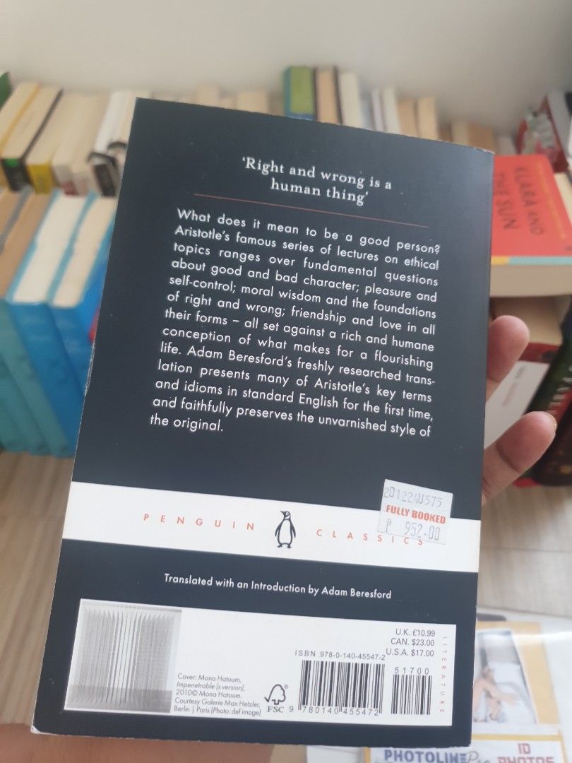 Penguin Classics Aristotle The Nicomachean Ethics (Category: Storybooks) located in Bacoor. Submitted by true2value (Listing ID 1432215954, Image 2). Description: - "The Nicomachean Ethics" by Aristotle - Published by Penguin Classics - Includes an introduction by Adam Beresford - Explores topics on ethics, character, pleasure, and friendship - In English.