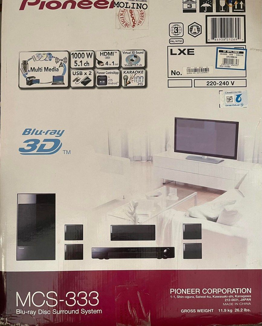 Pioneer MCS-333 1000watts Blu-ray Disc Surround System (Category: Soundbars, Speakers & Amplifiers) located in Caloocan City. Submitted by i.m-panda222 (Listing ID 1432284633, Image 2). Description: - Pioneer MCS-333 Blu-ray Disc Surround System - Includes: Subwoofer, Center Speaker, Four Satellite Speakers ***update, the subwoofer bottom cane into contact with a little water and made it slightly expand but the subwoofer driver is not damaged at 