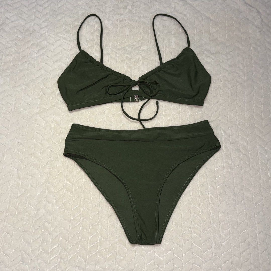 PRELOVED Two Piece Bikini Swimsuit Set (MEDIUM TO LARGE) (Category: Bikinis & Swimsuits) located in Valenzuela. Submitted by declutterwithmrll (Listing ID 1432332954, Image 1). Description: FREE 1 COVER UP IF YOU BUY 3 or more!! - Preloved two-piece bikini swimsuits. - Best for Medium to Large sizes. - Various colors and styles: green textured, yellow textured, black, floral print, rust, blue floral, and blue striped. - DM me for more pictures of