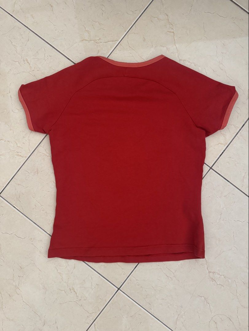 Red- Orange Graphic Baby Tee W/ Contrast Ends (Category: Shirts) located in Makati City. Submitted by lumpiawrapper (Listing ID 1432266652, Image 2). Description: PLS READD!! MOP: Gcash/ Bank Transfer Measurements: Length: 21 inches Waist: 3 Inches Shipping Fee (To be shouldered by the buyer) 🫶.